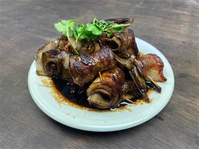 eggplant-bacon-rolls-with-honey-soy-glaze